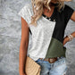 Casual V-Neck Women's T-Shirt with Contrast Color Design, Short Sleeve Cotton Blend Tee for Spring and Summer-2