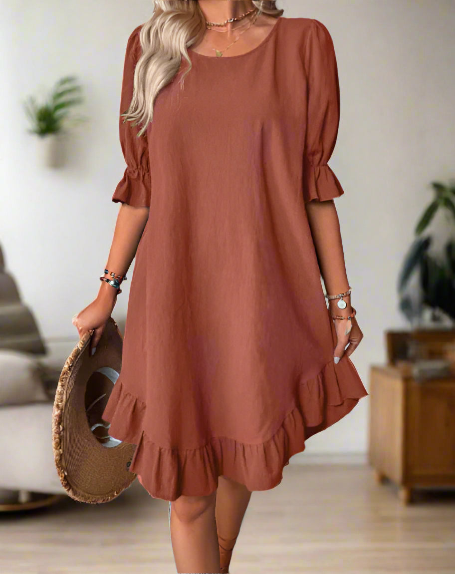 Elegant Three-Quarter Sleeve Ruffle Dress, Versatile Wedding Guest and Summer Cocktail Formal Dress-2