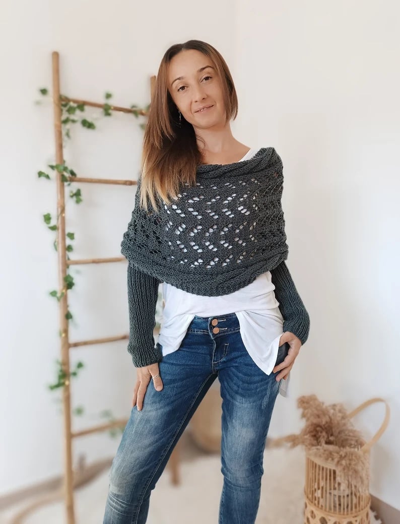 Plush Women’s Scarf - Openwork Rectangular, Knit, For Winter