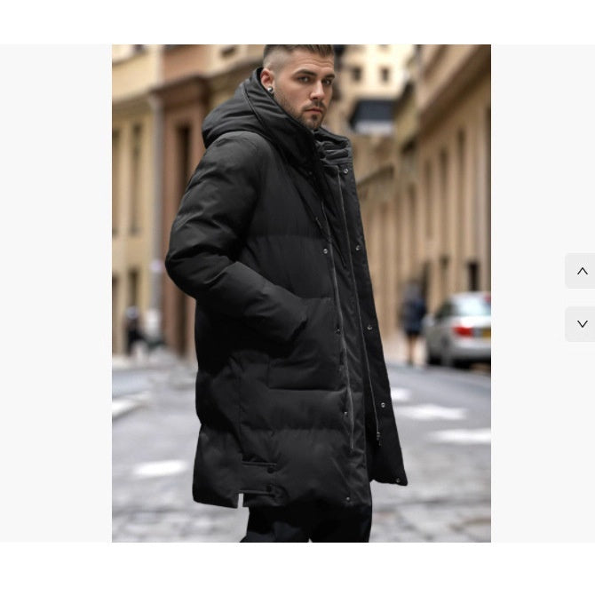 Men's Warm Long Puffer Coat - Hooded Quilted Cotton, Urban