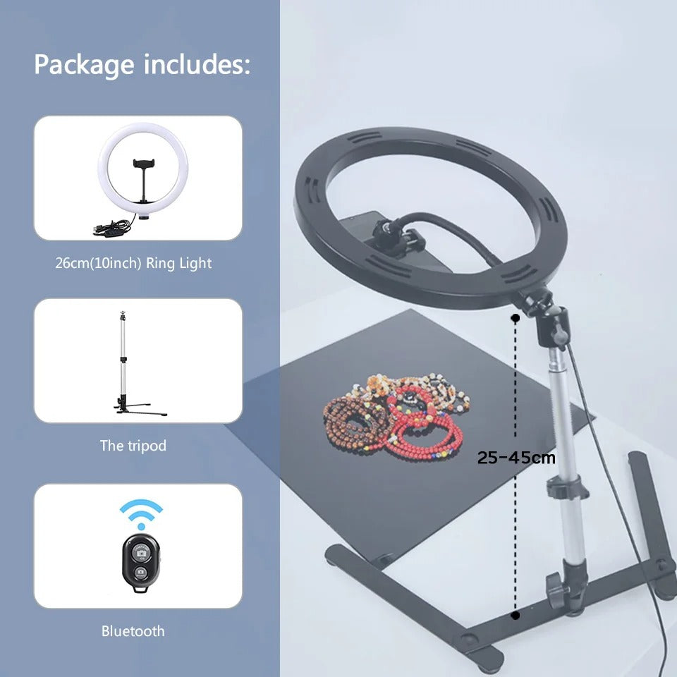 Light Ring Tripod Stand With Phone Holder For YouTube And TikTok Back To School Studio Kit USB Powered 3 Light Modes