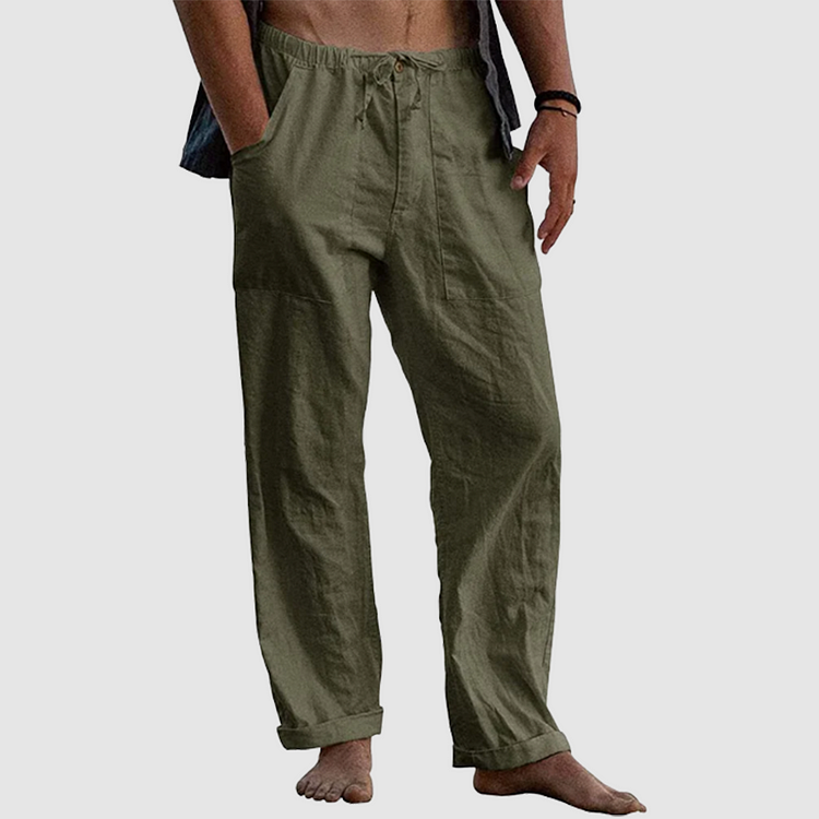 White Linen Pants for Women with Adjustable Waist Cord, Relaxed Fit Summer Trousers-2