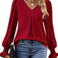 Variant image for Elegant Women's Blouse in Solid Color, Lightweight Polyester V-Neck Top for Spring and Autumn Styling-26