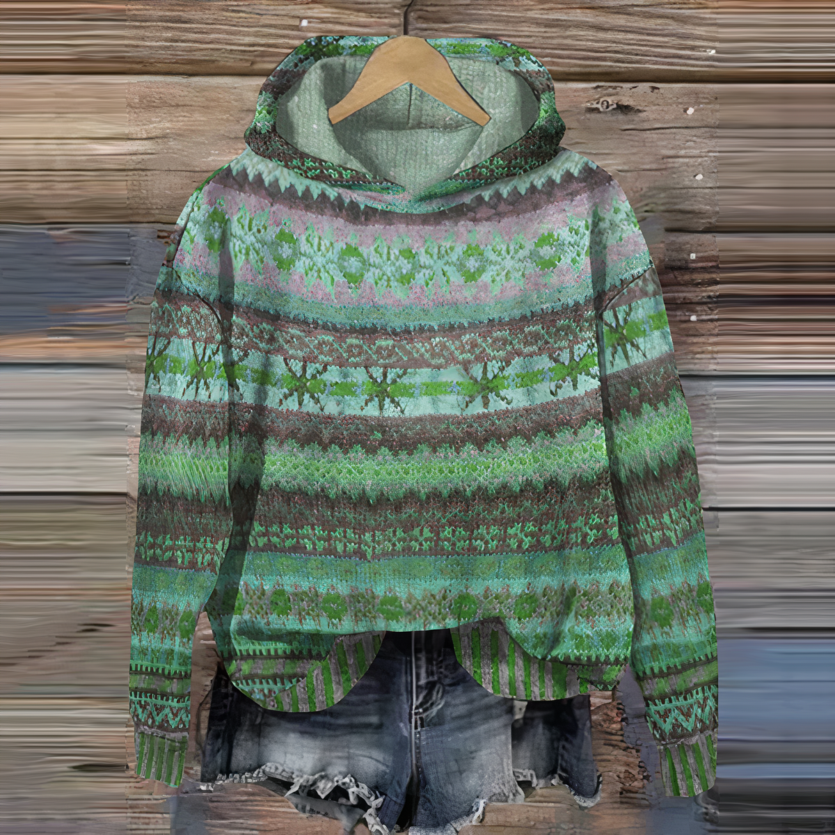 Cozy Warm Women’s Hoodie - Vintage Knit Pattern, Casual