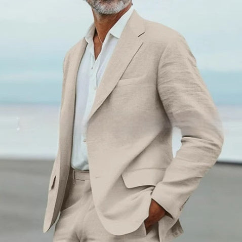 Light men's two-piece suit - slim fit, linen blend, for business banquets and events