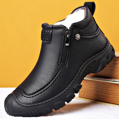 Mens Warm Ankle Boots - Zip Closure, PU Leather, Winter