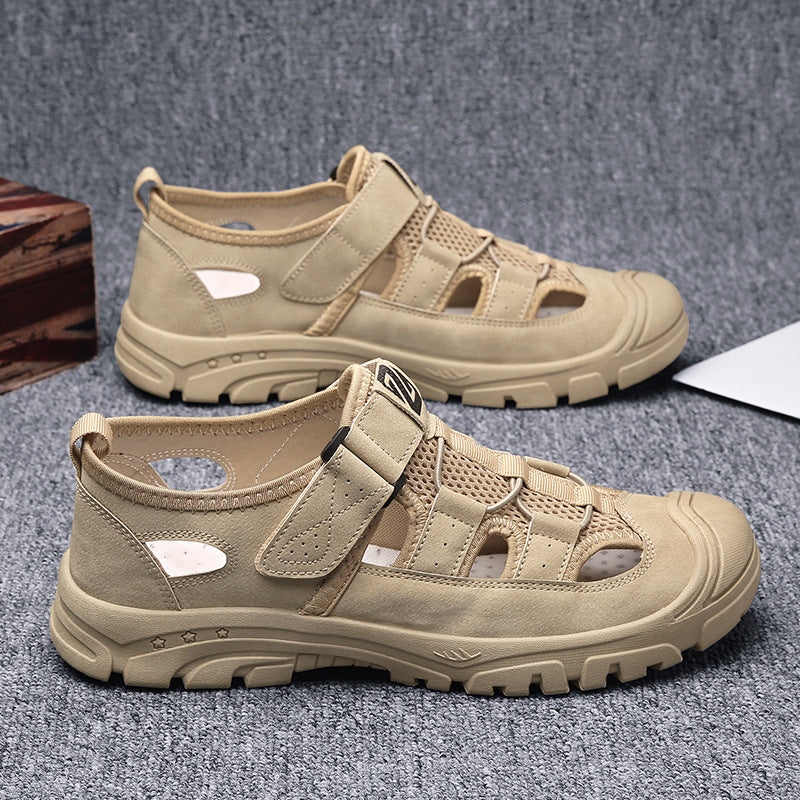 durable Breathable men's sandals - closed-toe, strappy, synthetic leather, casual outdoor