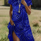 Plush women's dress - scoop neck, flowy mid-length silhouette, geometric print, casual everyday wear