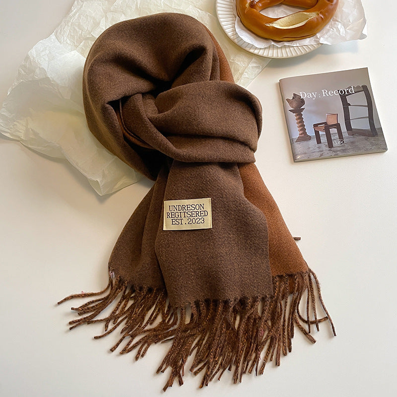 Women Warm Scarf - Reversible Fringed Cashmere Winter