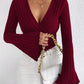 Women’s Stretchy Long Sleeve Top - V Neck, Ribbed Knit