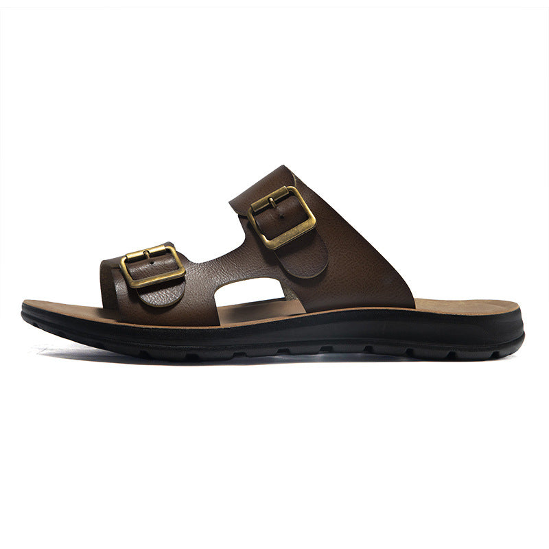 men's Non-slip sandals - double-buckle, PU leather, beach-ready footwear for everyday wear
