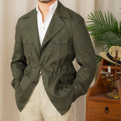 Men's Breathable Linen Jacket - Retro Casual, Single-Breasted, 100% Linen, City Wear