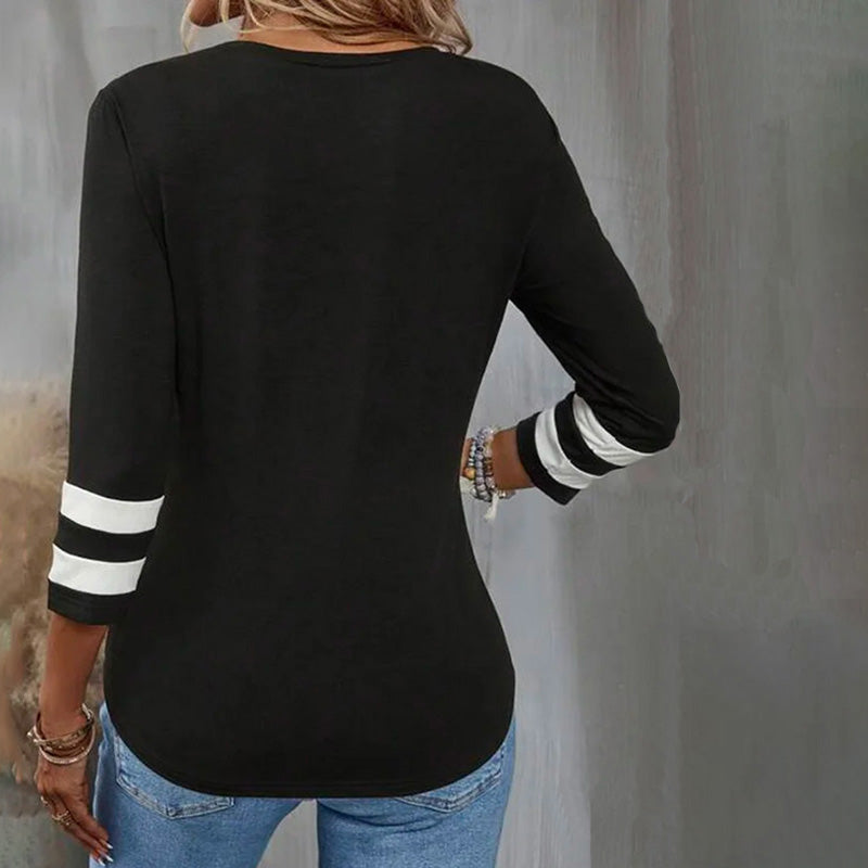 Casual Women's T-Shirt in 100% Cotton, Color Block Design, Three-Quarter Sleeves, Perfect for Spring and Summer Wear-3