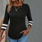 Casual Women's T-Shirt in 100% Cotton, Color Block Design, Three-Quarter Sleeves, Perfect for Spring and Summer Wear-1