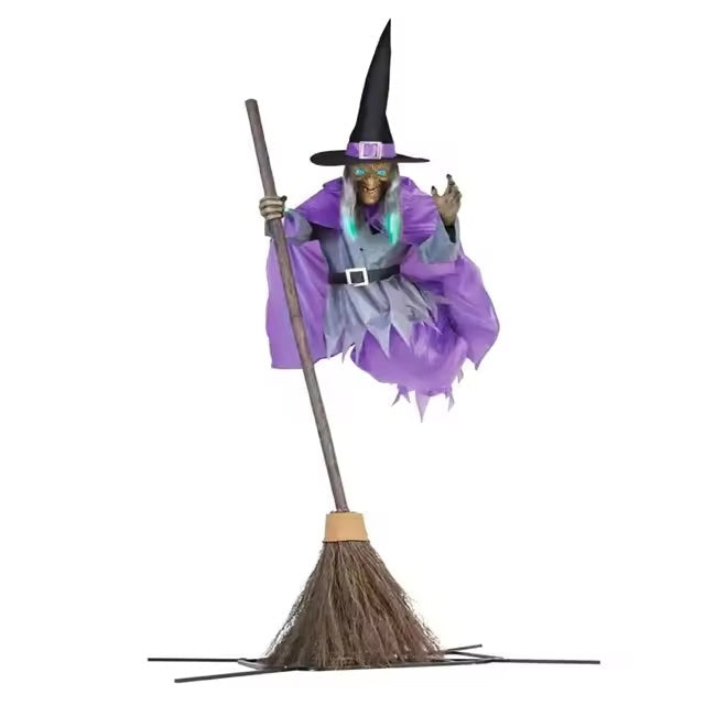 Scary Outdoor Prop with Floating Effect, Simple Setup – 6-Foot Flying Witch Halloween Yard Decoration