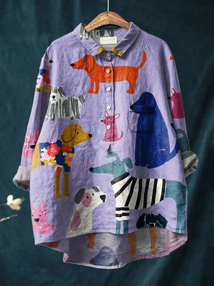 Artistic Dog Print T-Shirt in Purple, Comfortable Regular Fit Casual Wear for Everyday Style-3