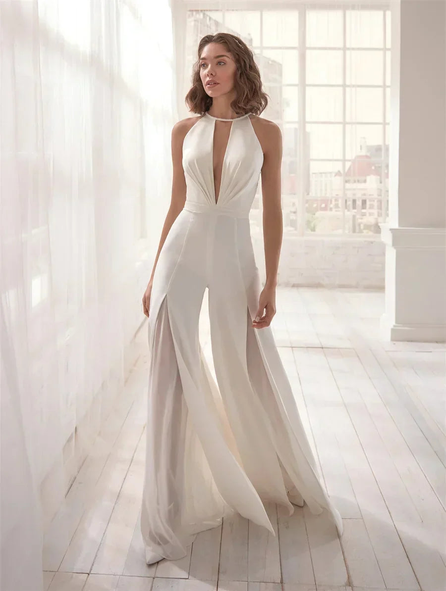 Elegant V-Neck Women's White Dress, Plus Size Formal Dress Up to 2XL, Chic Combination Style for Special Occasions-2