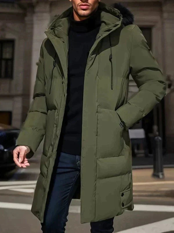 Water-Resistant Cozy Men's Parka Jacket - Long Quilted, For Cold