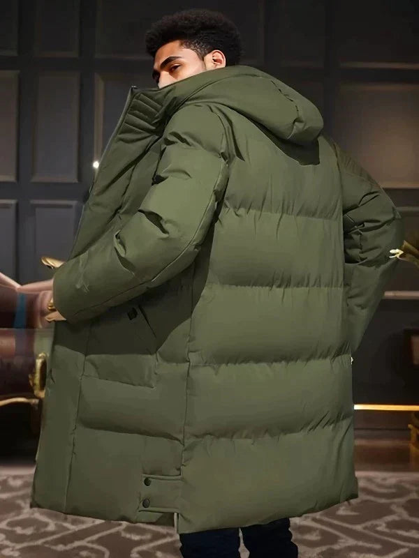 Water-Resistant Cozy Men's Parka Jacket - Long Quilted, For Cold