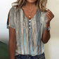 Stylish Women's V-Neck T-Shirt with Button Detail, Short Sleeves, Cotton-Polyester Blend, Perfect for Spring and Summer Outings-2