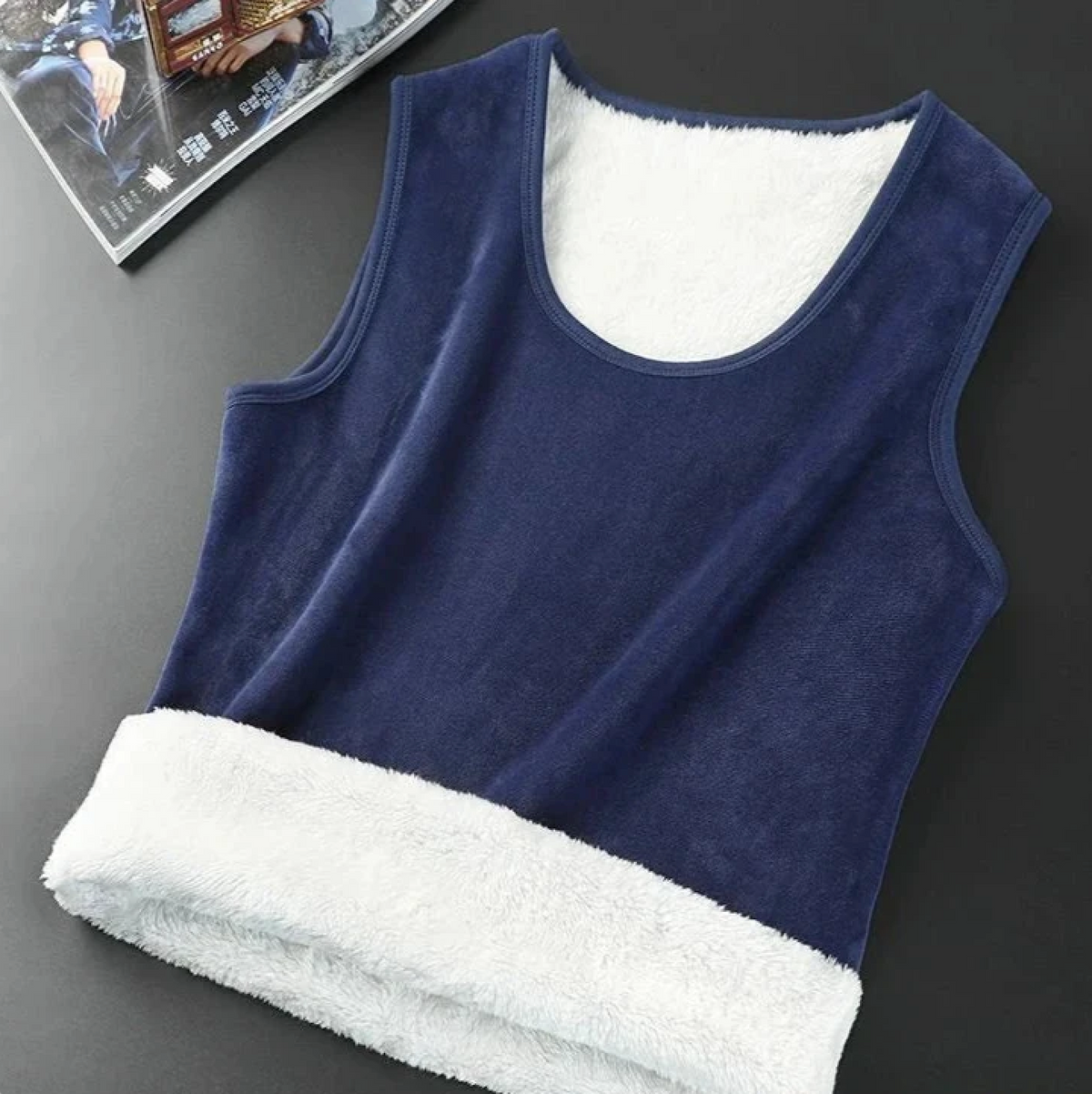 Velvet Lamb Thermal Vest - Sleeveless Insulated Men's T-shirt for Cold Weather, Large Size Cozy Top