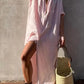 White Linen Summer Dress with Fold-Over Collar and Relaxed Fit for Women-1