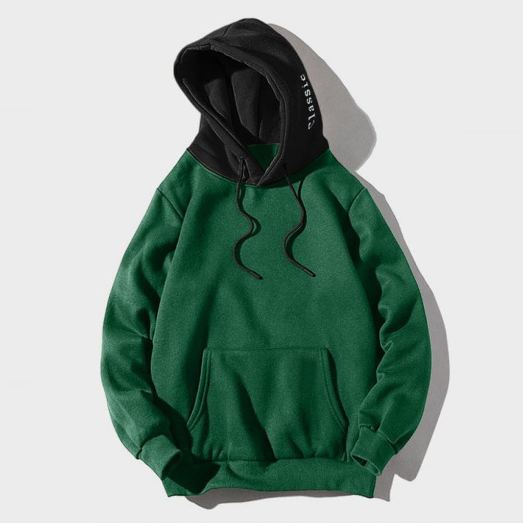 Plush Relaxed Men's Pullover Hoodie - Contrast Hood, Casual