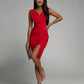 Elegant Women's V-Neck Cocktail Dress with Slit, Figure-Hugging Design for Formal Occasions, Available in Multiple Sizes-3