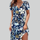 Women Retro Dresses Ethnic Floral Print Midi Dress Plus Size Short Sleeve V-Neck