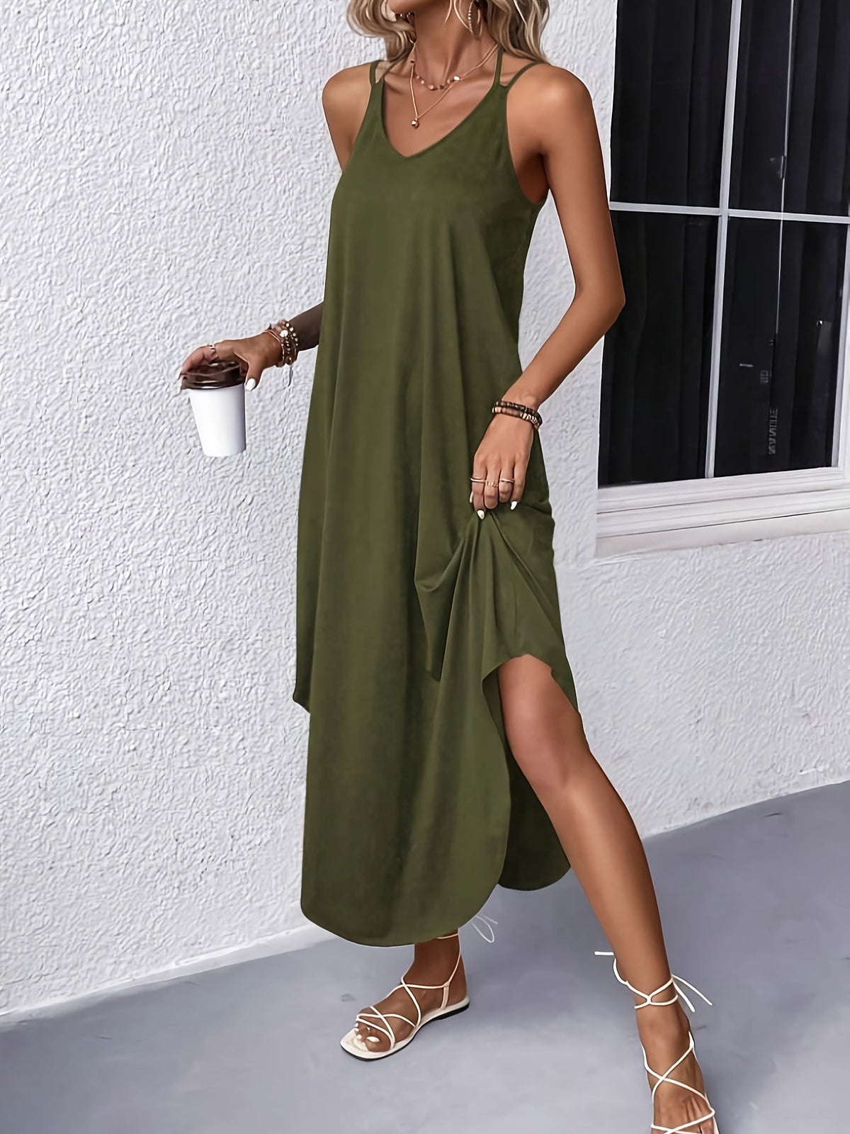 Lightweight Summer Cami Dress for Women, V-Neck Loose Fit, Breathable Fabric, Available in Multiple Colors-6