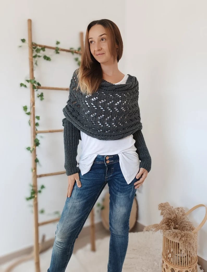 Plush Women’s Scarf - Openwork Rectangular, Knit, For Winter