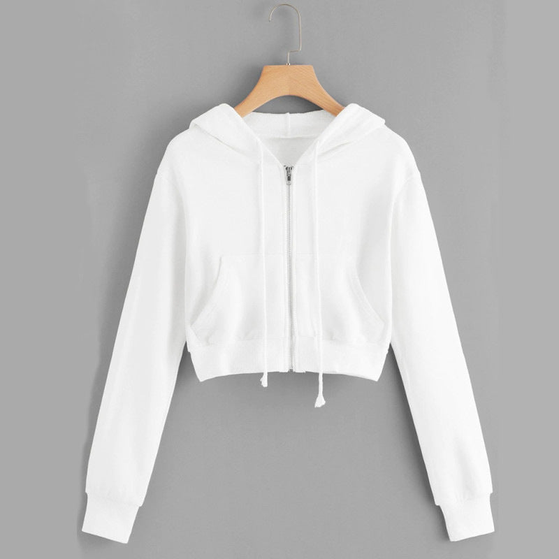 Light Womens Cropped Zip Hoodie - Relaxed, Ribbed Hem