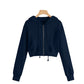 Light Womens Cropped Zip Hoodie - Relaxed, Ribbed Hem