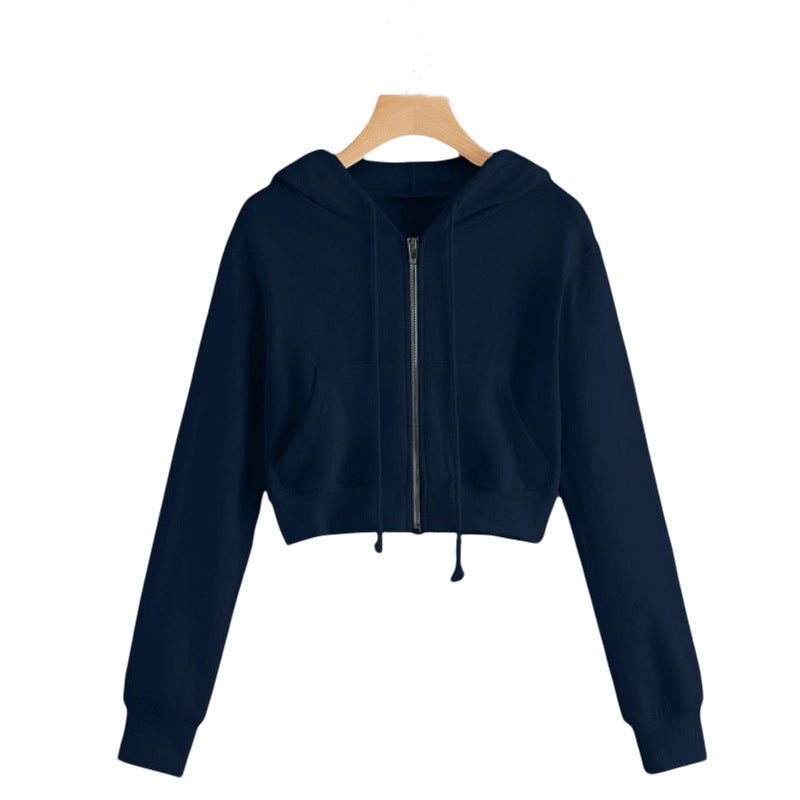 Light Womens Cropped Zip Hoodie - Relaxed, Ribbed Hem