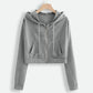 Light Womens Cropped Zip Hoodie - Relaxed, Ribbed Hem