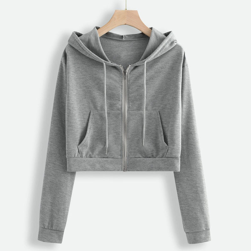 Light Womens Cropped Zip Hoodie - Relaxed, Ribbed Hem