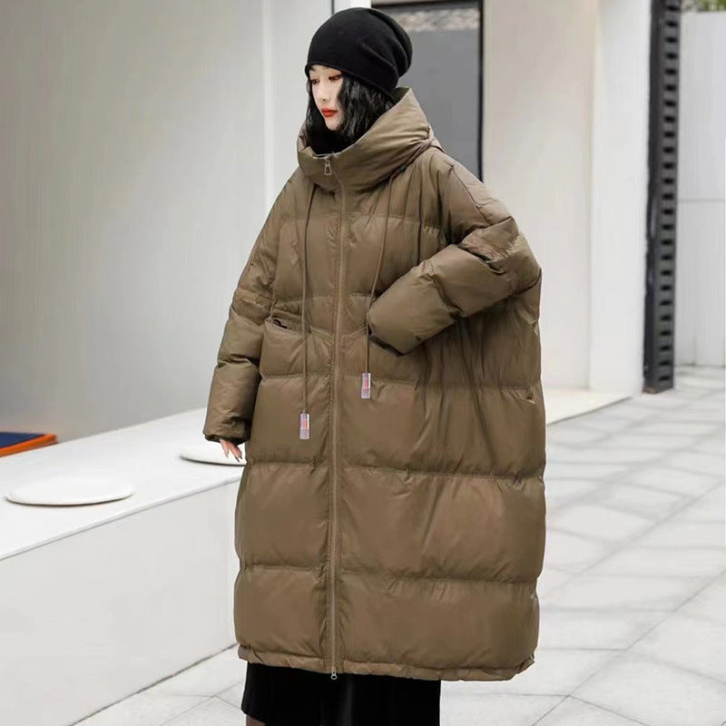 Cozy Warm Women’s Down Coat - Mid Length, Velvet, Winter