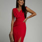 Elegant Women's V-Neck Cocktail Dress with Slit, Figure-Hugging Design for Formal Occasions, Available in Multiple Sizes-1