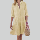 Striped Women Print Long Sleeve Mini Dress, Commuter Lapel A-Line Shirt Dress