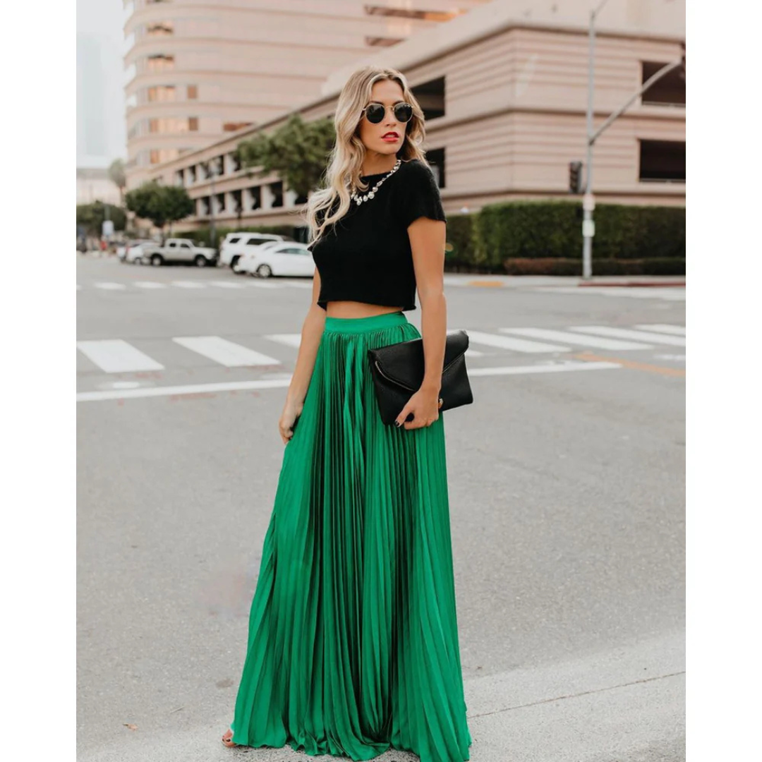 Variant image for Elegant Pleated Long Skirt for Women, Full-Length Black Maxi Skirt with Elastic Waistband, Versatile and Comfortable-7