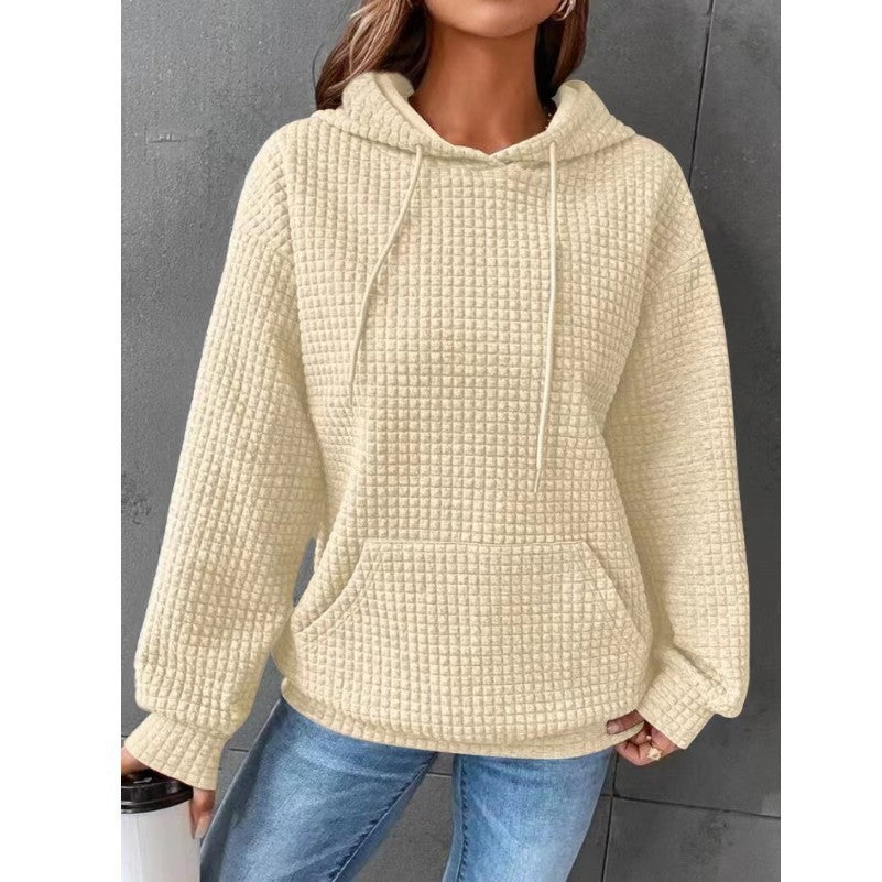 Plush Cozy Women’s Hoodie Sweater - Waffle Knit Layering