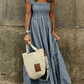 Maxi Summer Dress for Women with Elastic Top and Retro Caroma Pattern, Breathable Cotton, Perfect for Beach and City Outings-1