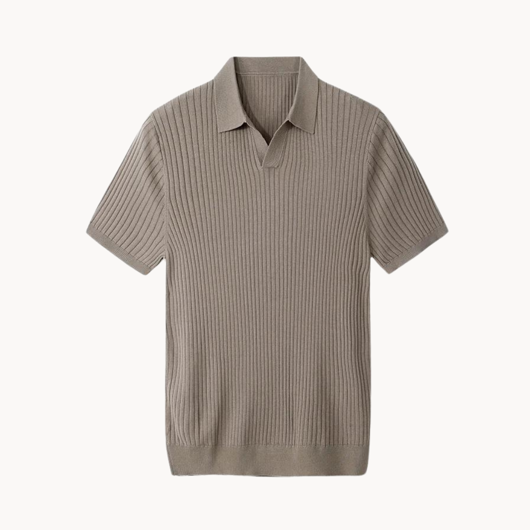 Variant image for Luxurious Mulberry Silk Polo Shirt for Men, Elegant Ribbed Long Sleeve Golf Shirt, Soft Lyocell Cotton Blend, Versatile Casual Wear-1