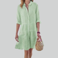 Striped Women Print Long Sleeve Mini Dress, Commuter Lapel A-Line Shirt Dress