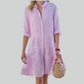 Striped Women Print Long Sleeve Mini Dress, Commuter Lapel A-Line Shirt Dress