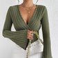 Women’s Stretchy Long Sleeve Top - V Neck, Ribbed Knit