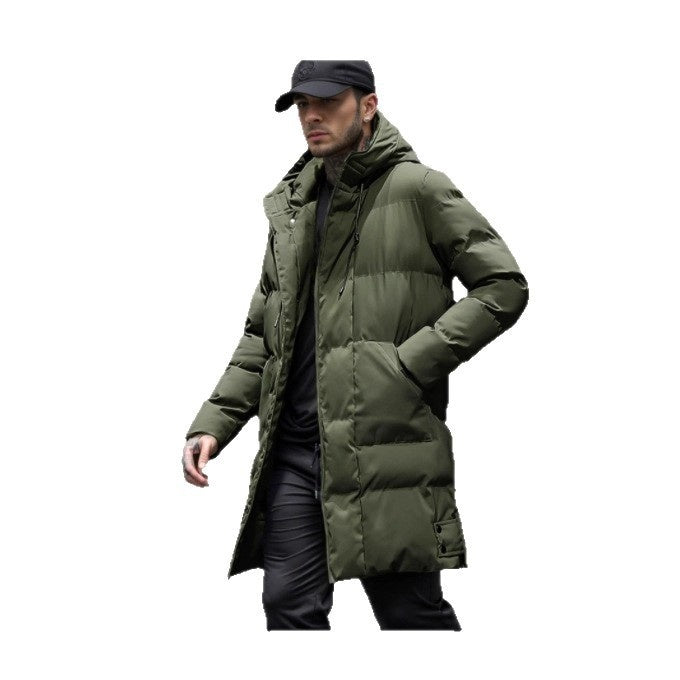 Men's Warm Long Puffer Coat - Hooded Quilted Cotton, Urban