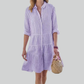 Striped Women Print Long Sleeve Mini Dress, Commuter Lapel A-Line Shirt Dress