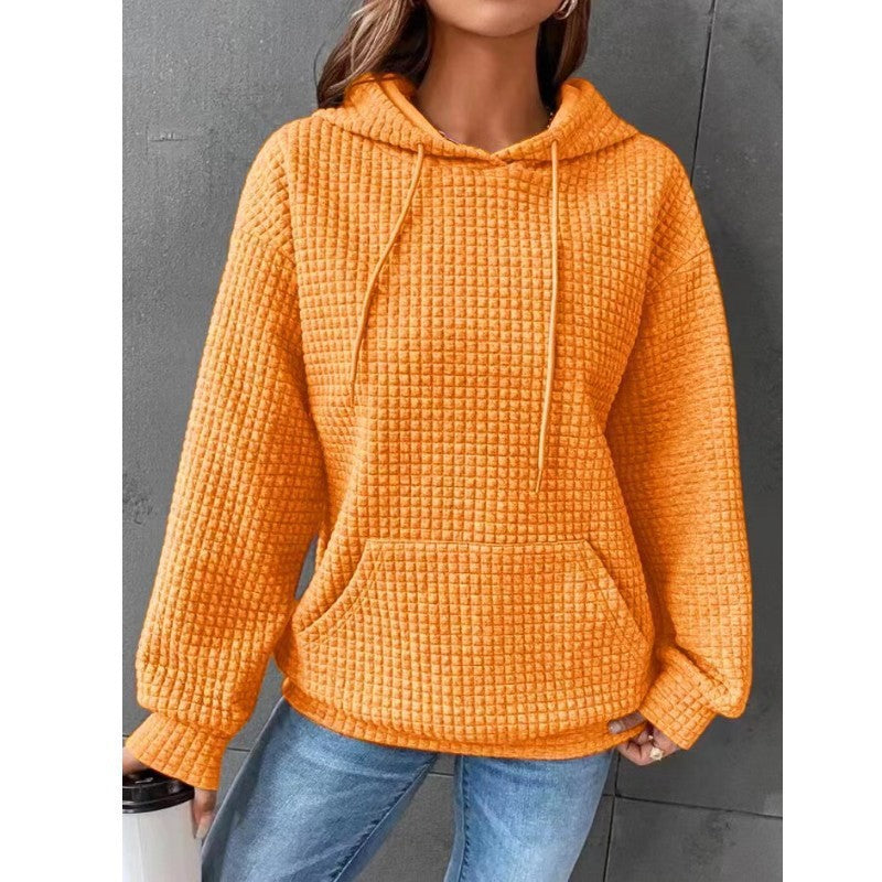 Plush Cozy Women’s Hoodie Sweater - Waffle Knit Layering