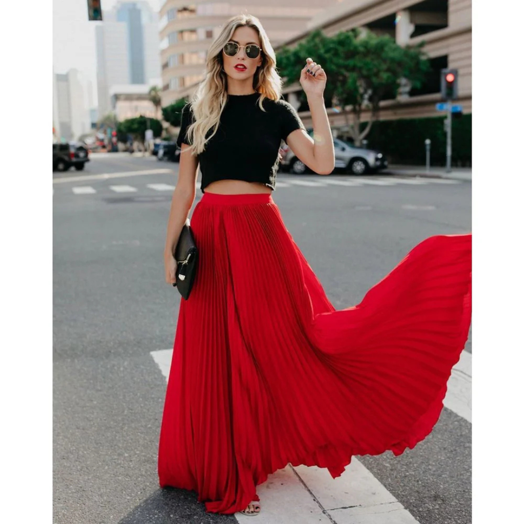 Variant image for Elegant Pleated Long Skirt for Women, Full-Length Black Maxi Skirt with Elastic Waistband, Versatile and Comfortable-25